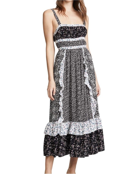 Free People Dresses & Skirts - Free People Black Floral Maxi Dress with White Trim